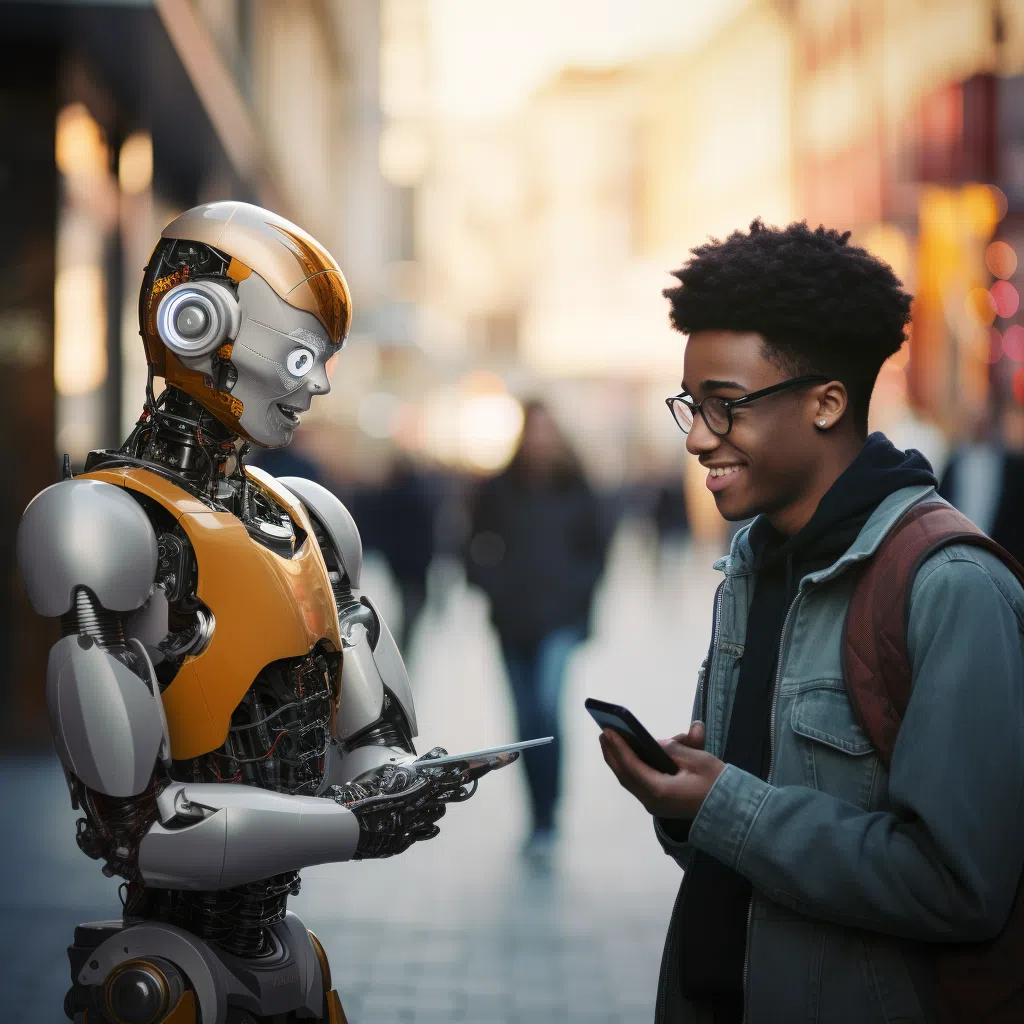 a student talks to a chat bot Un étudiant parle à un chatbot