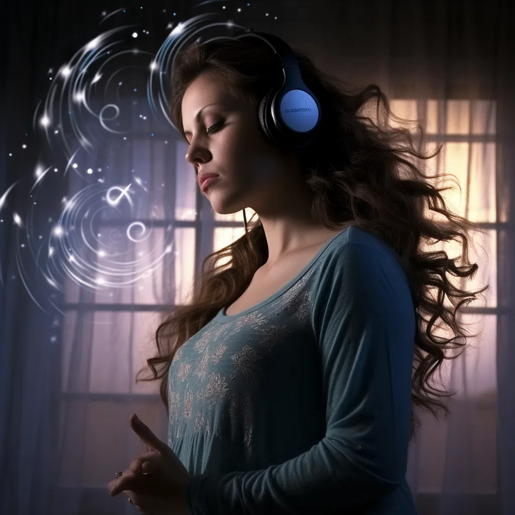 macrophotography_of_a_pregnant_woman_listening_to_music Une photo d'une femme enceinte qui écoute de la musique