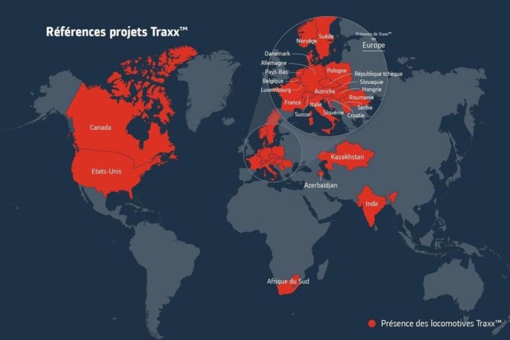 Présence des locomotives Traxx dans le monde.