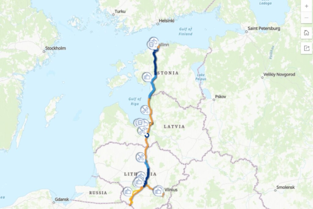 Le projet Rail Baltica doit permettre de relier les pays baltes au reste de l'Europe via une nouvelle ligne grande vitesse (source pour carte complète : https://www.railbaltica.org/map)