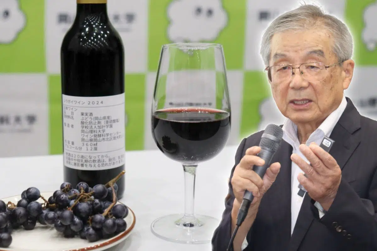 professeur émérite Takuji Hoshino devant sa création le « Muscat Shiragai ».