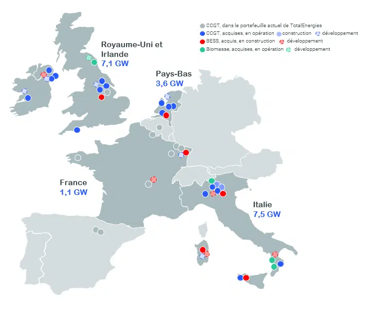 Carte des principaux actifs acquis en capacités brutes.
