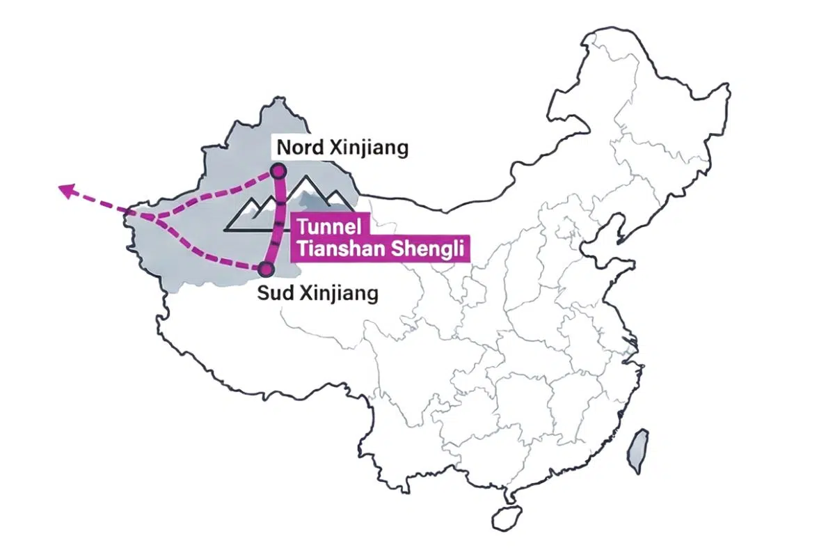 Le tunnel Tianshan Shengli dans la province du Xinjiang - carte (crédit : Media24.fr)