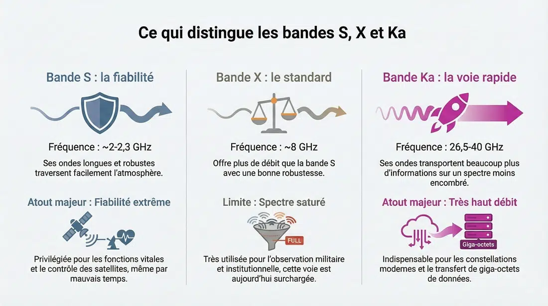Infographie - Quelles sont les principales différences entre les bandes S, X et Ka