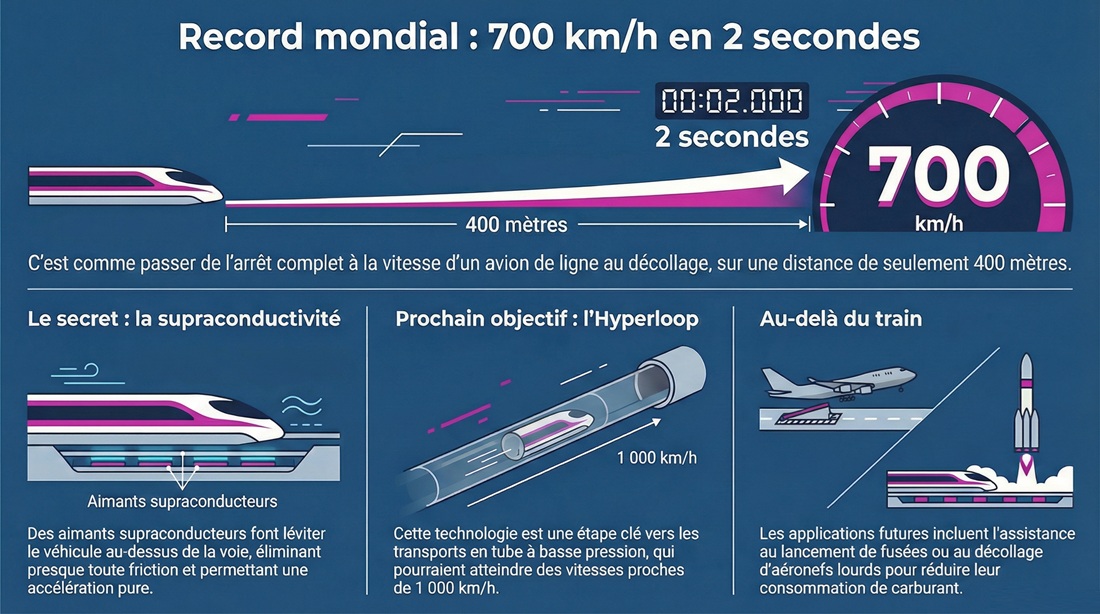 Record Maglev 0 - 700 km/h en 2 secondes - infographie (crédit : Media24.fr)