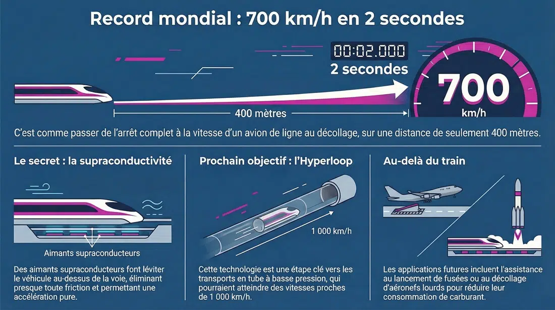 Record Maglev 0 - 700 km/h en 2 secondes - infographie (crédit : Media24.fr)