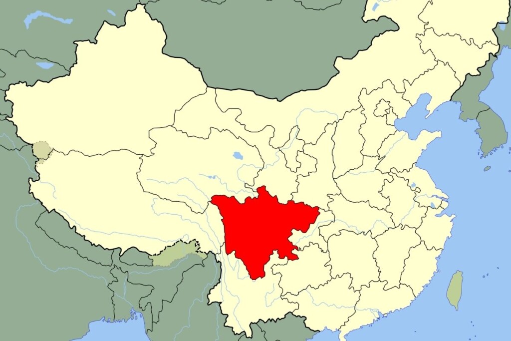 Localisation du Sichuan (en rouge) à l'intérieur de la Chine.