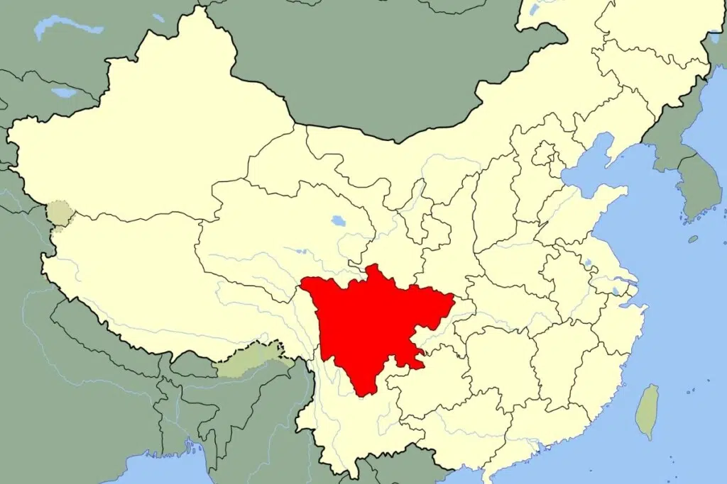 Localisation du Sichuan (en rouge) à l'intérieur de la Chine.