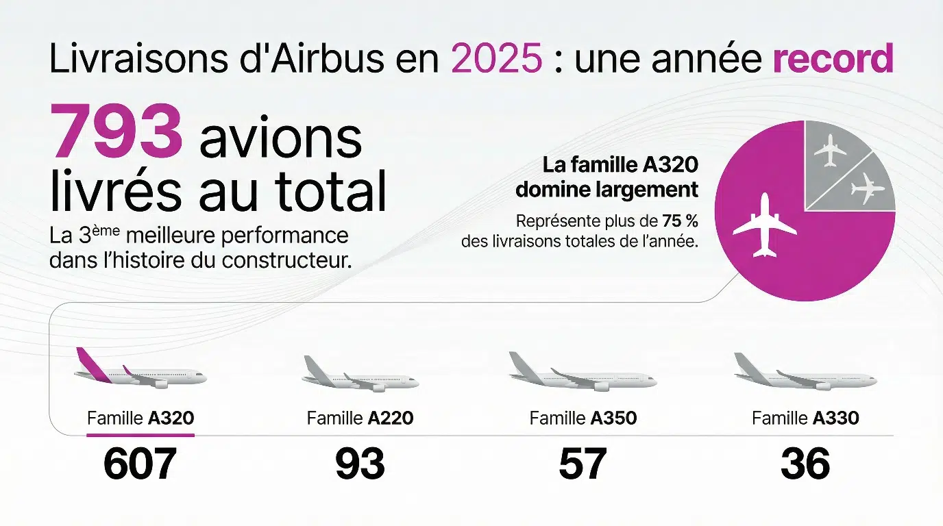 Livraison Airbus en 2025 - infographie (crédit : Media24.fr)