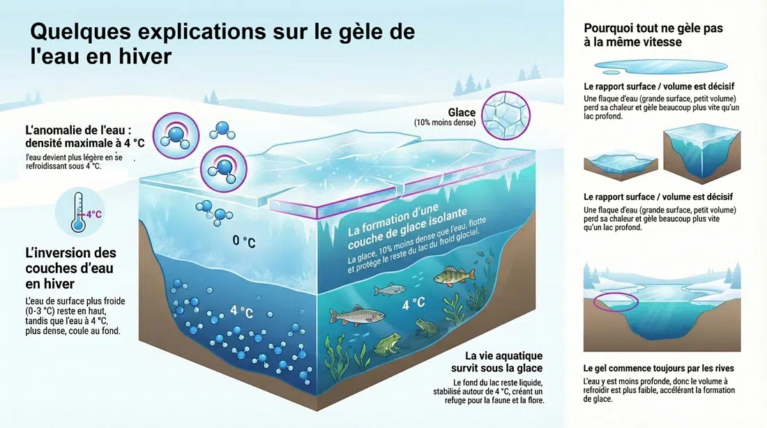 Quelques explications sur le gèle de l'eau en hiver - infographie (crédit : Media24.fr)