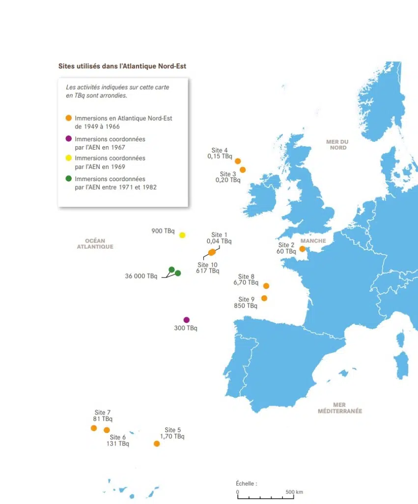 Sites utilisés dans l’Atlantique Nord-Est - source: Andra.fr