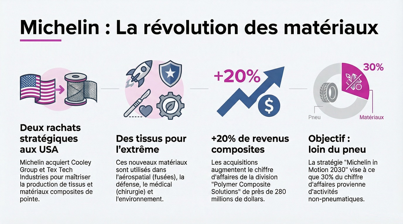 Acquisition de Cooley Group et de Tex Tech Industries par Michelin - infographie (crédit : Media24.fr)
