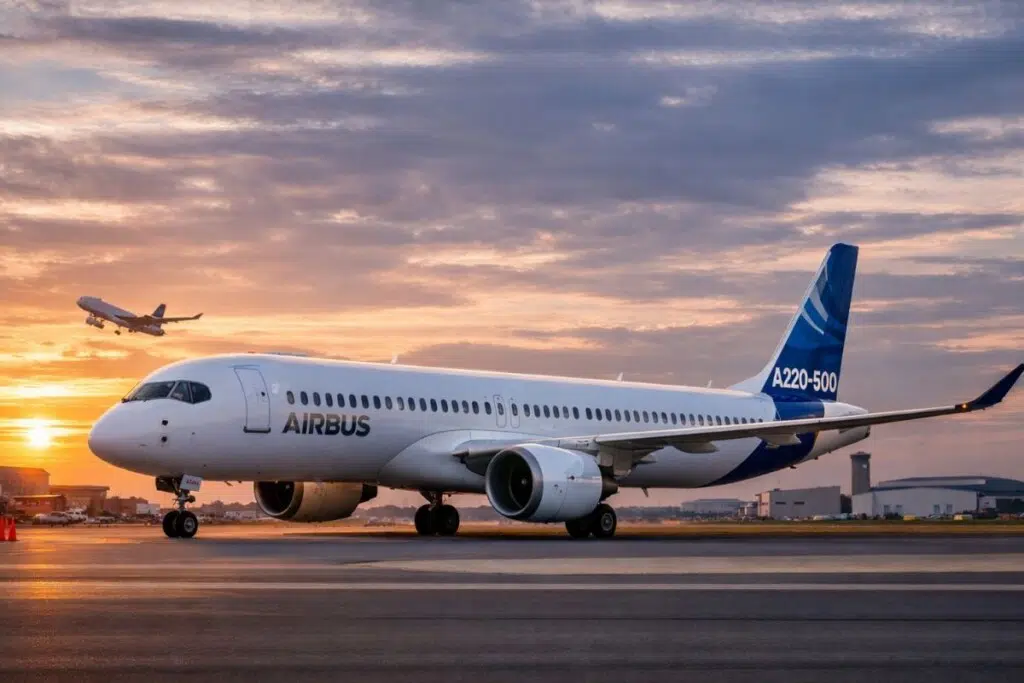 Représentation d'artiste du futur A220-500.