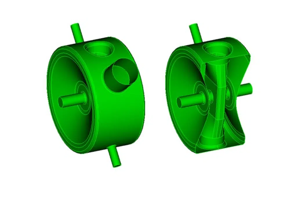 Schéma d’une cavité d’accélérateur de type « spoke ».Cette pièce creuse en métal supraconducteur sert à accélérer des particules comme des protons grâce à des champs électromagnétiques très puissants. En recouvrant son intérieur d’une fine couche d’étain sur du niobium, les chercheurs peuvent la rendre plus efficace, consommer moins d’énergie et fonctionner à des températures un peu moins extrêmes, un pas important vers des accélérateurs plus performants et moins coûteux à exploiter.
