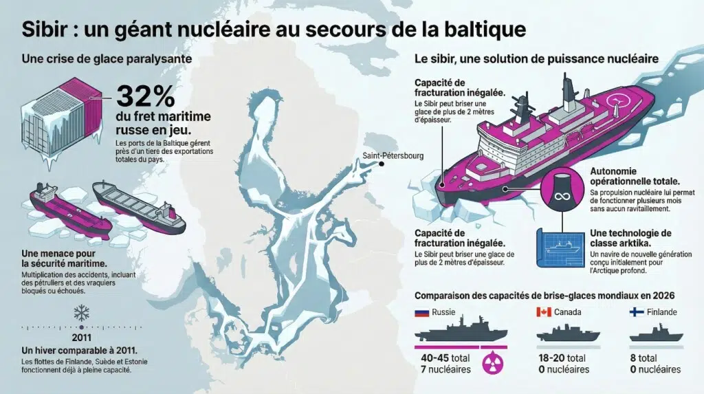 Sibir : le brise-glace nucléaire russe géant - infographie (crédit : Media24.fr) 