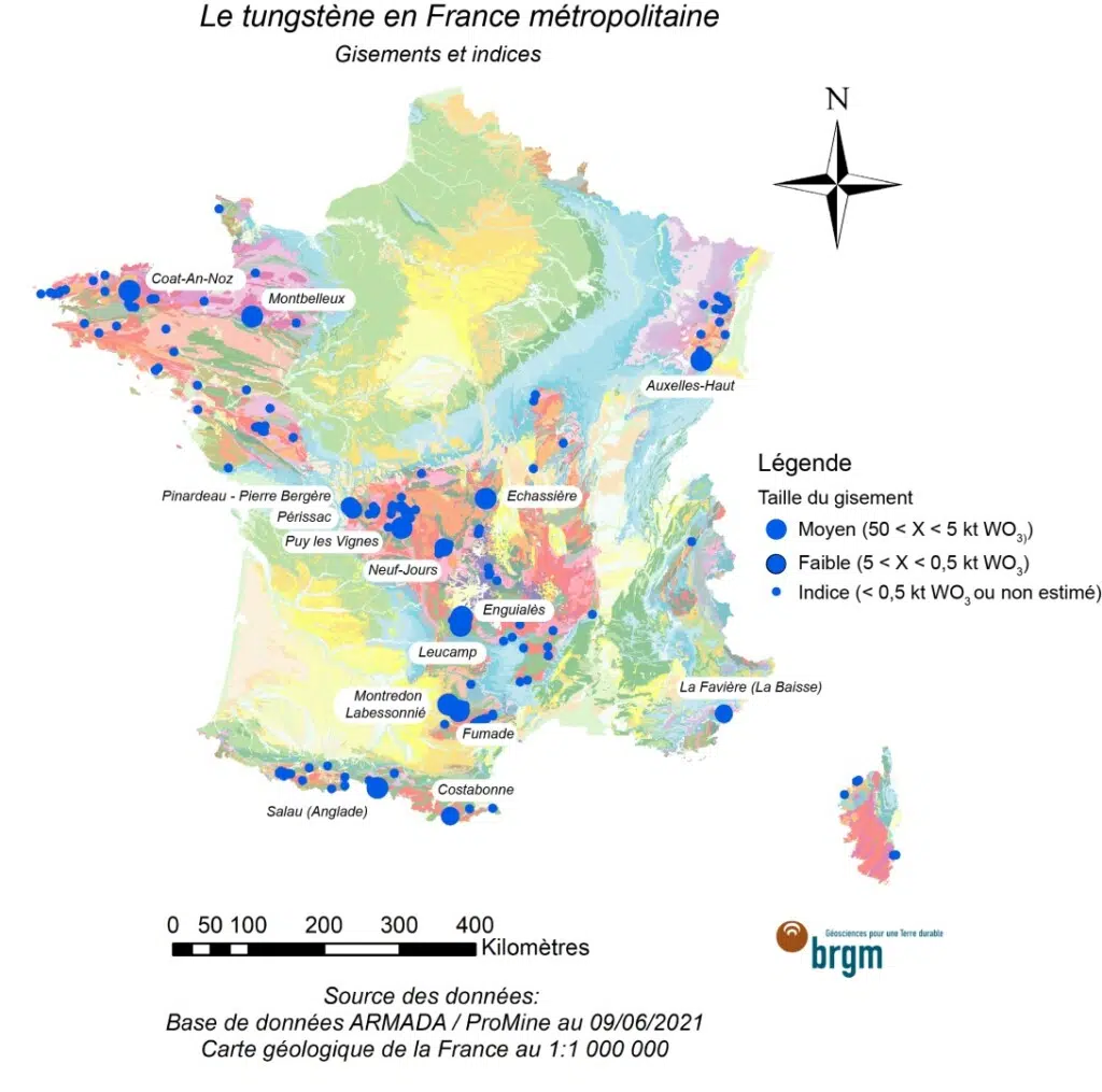 Le tungstène en France métropolitaine - crédit : mineralinfo.fr