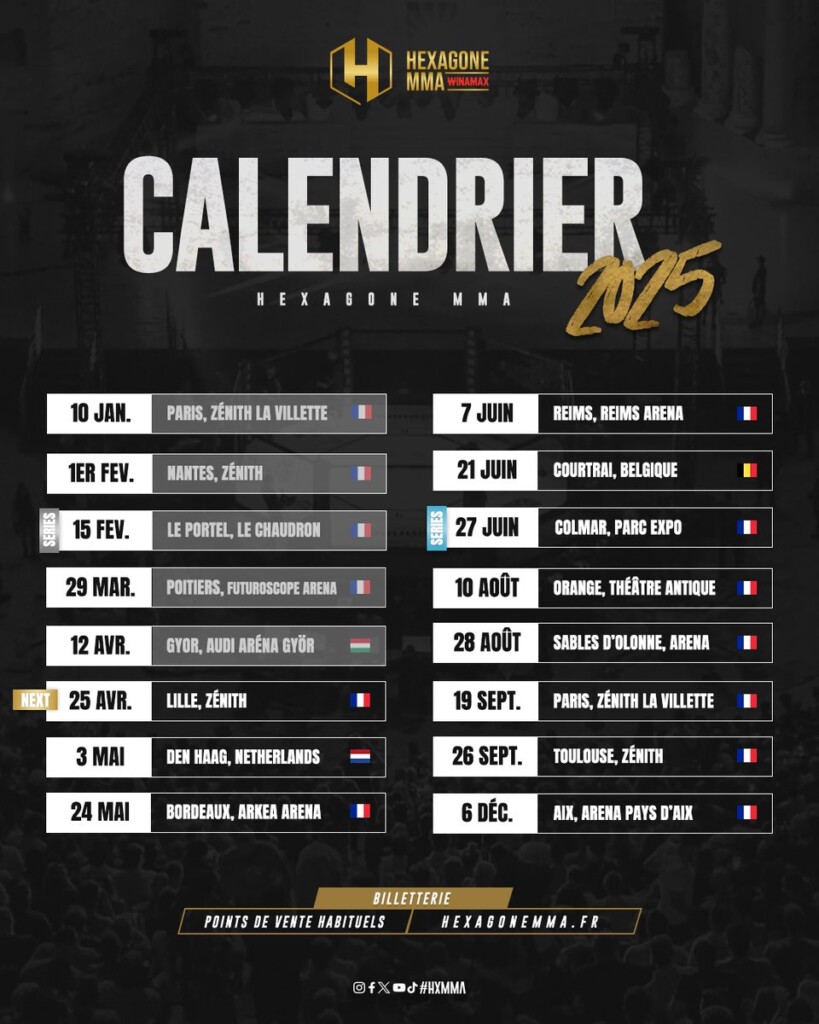 Calendrier HEXAGONE MMA 2025