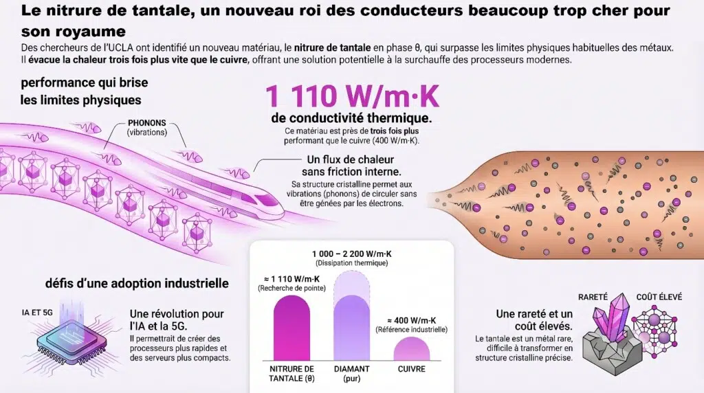 Résumé en un clin d'oeil sur le nitrure de tantale (phase θ) comme roi des conducteur de chaleur