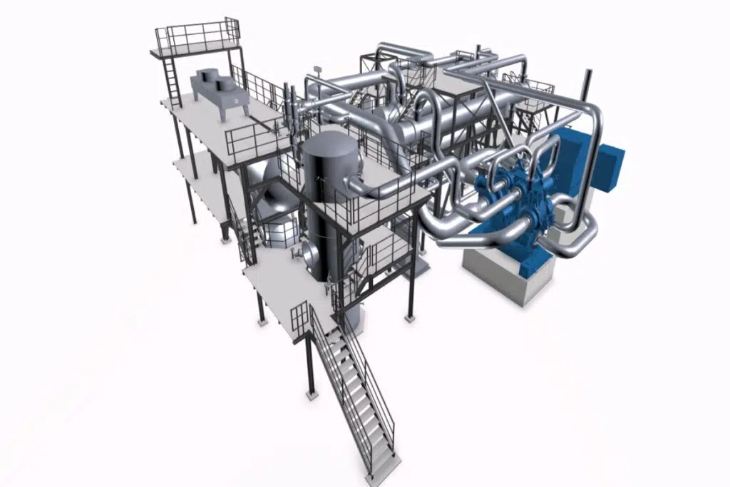 Représentation en 3D de la pompe à chaleur fluviale d'Everllence pour les réseaux de chauffage urbain – crédit : Everllence