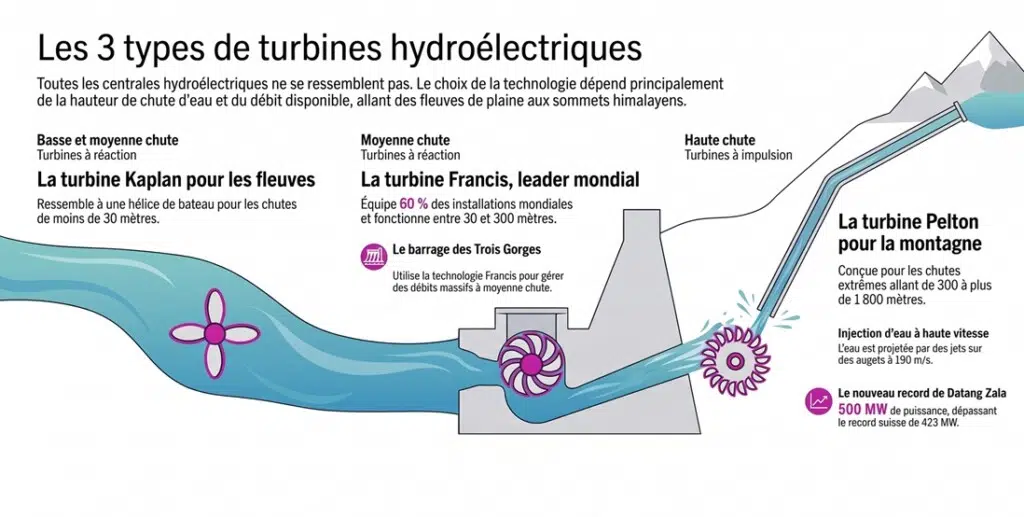 Les trois types de turbines hydroélectriques