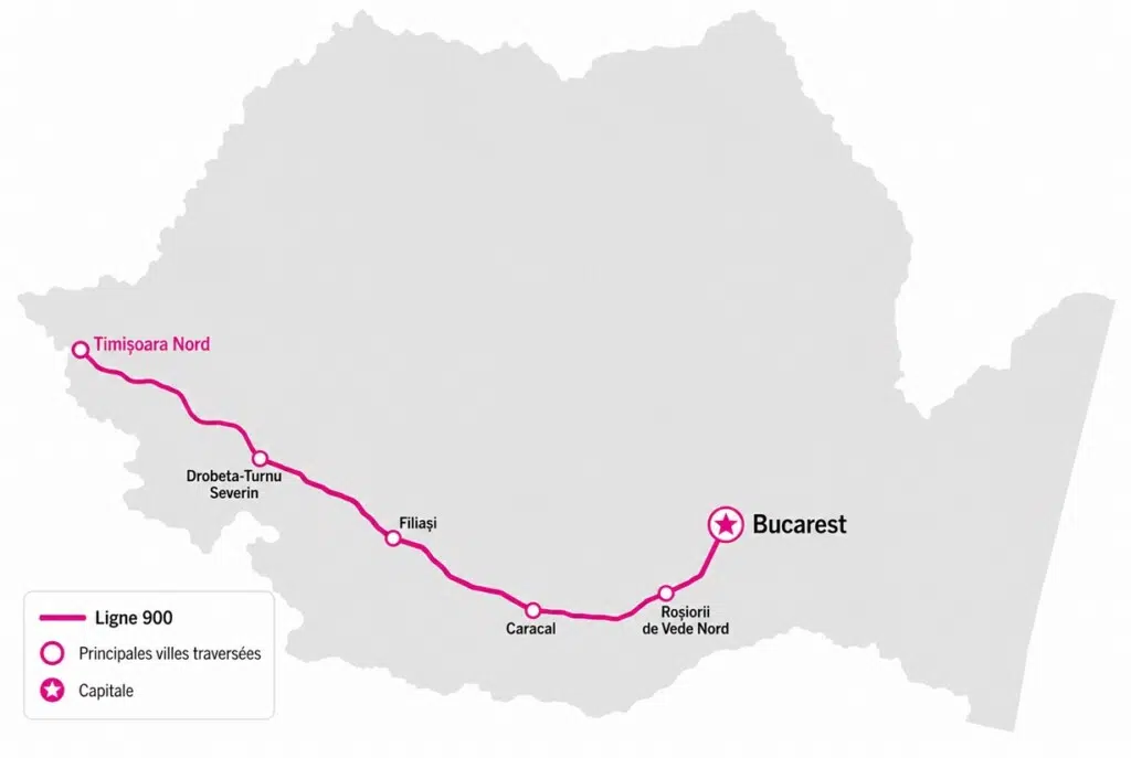 La ligne 900 est l'un des principaux axes ferroviaires de Roumanie. Longue d'environ 533 km, elle relie Bucarest à Timișoara, dans l'ouest du pays, en passant notamment par Craiova, Drobeta-Turnu Severin et Lugoj.