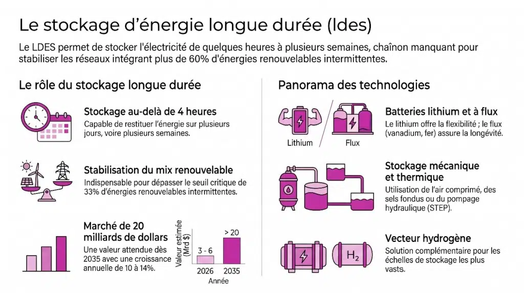Le stockage d'énergie longue durée, ou LDES (Long-Duration Energy Storage)