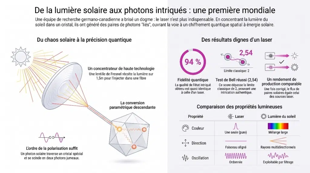 Photons intriqués de source solaire