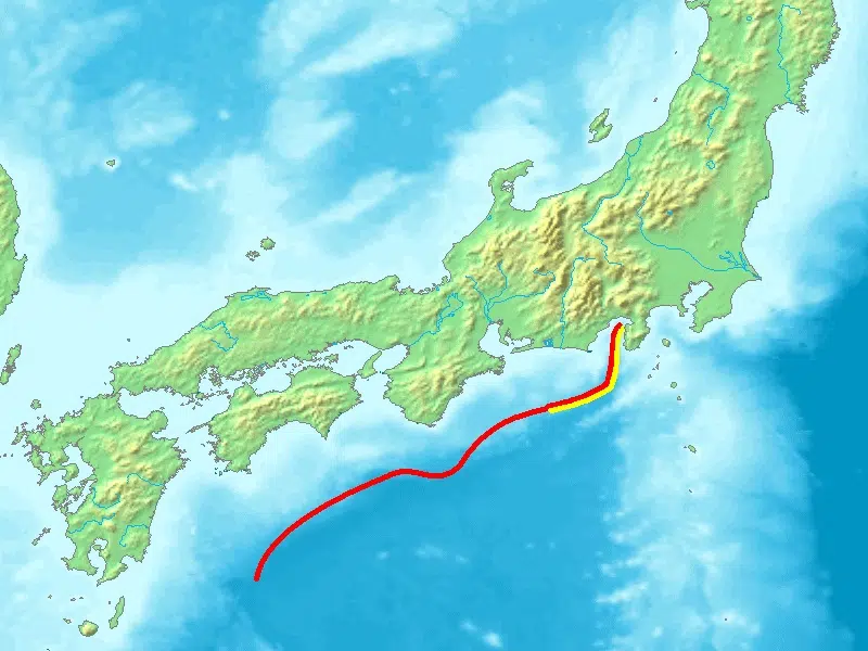 Carte de la fosse de Nankai (une fosse située près de la côte sud du Japon) - crédit : Peka