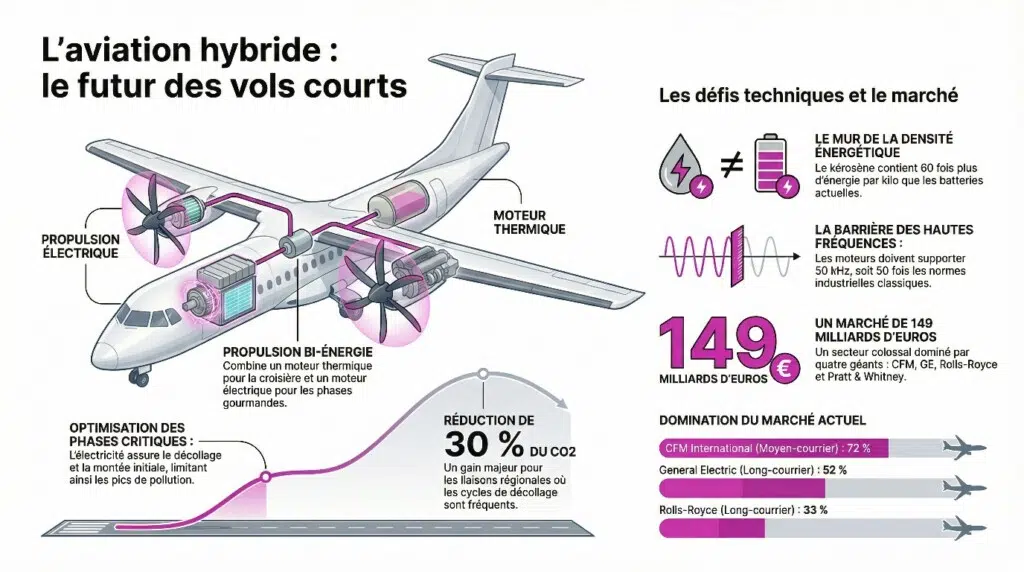 Infographie sur « l'aviation hybride : futur des vols ? » (crédit : Media24.fr)